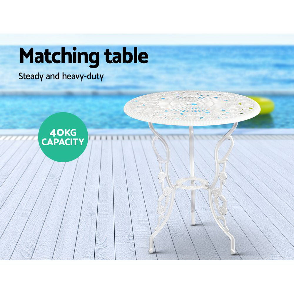 Gardeon 3PC Outdoor Setting Bistro Set Chairs Table Cast Aluminum Patio Furniture Rose White Chez Guru