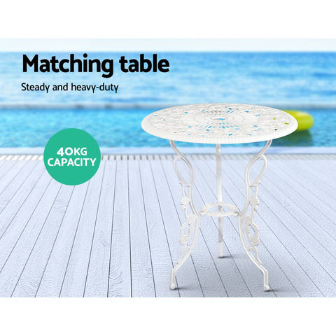 Gardeon 3PC Outdoor Setting Bistro Set Chairs Table Cast Aluminum Patio Furniture Rose White Chez Guru
