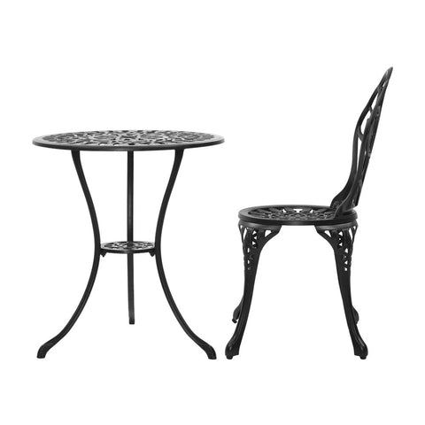 Gardeon 3PC Outdoor Setting Bistro Set Chairs Table Cast Aluminum Patio Furniture Tulip Black Chez Guru