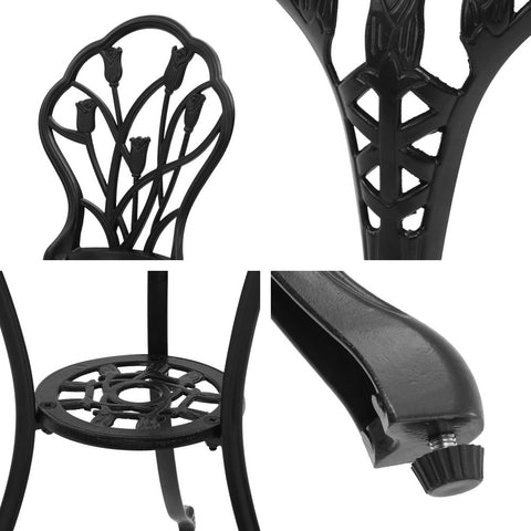 Gardeon 3PC Outdoor Setting Bistro Set Chairs Table Cast Aluminum Patio Furniture Tulip Black Chez Guru