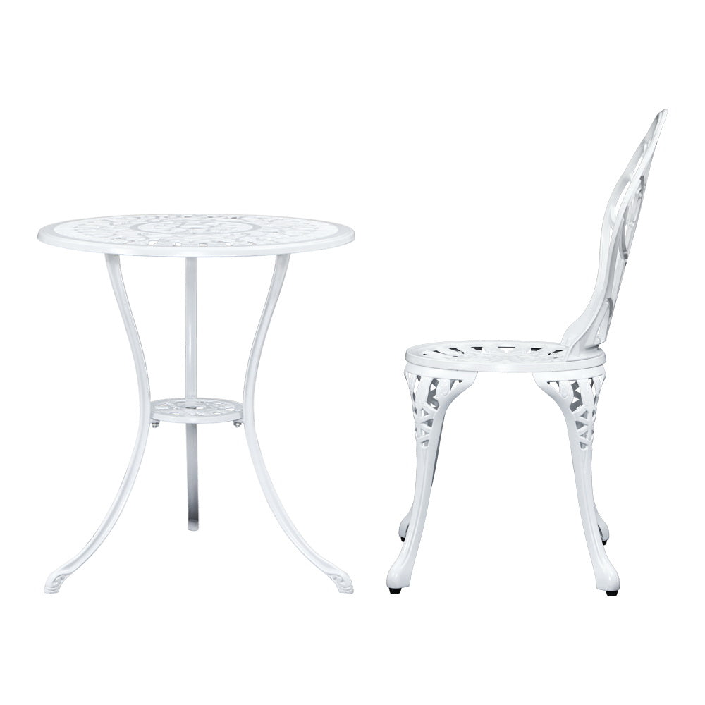 Gardeon 3PC Outdoor Setting Bistro Set Chairs Table Cast Aluminum Patio Furniture Tulip White Chez Guru