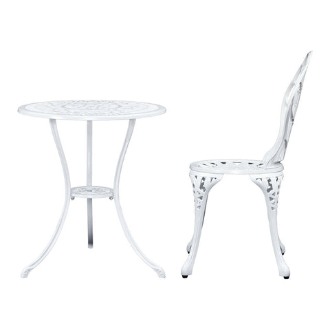 Gardeon 3PC Outdoor Setting Bistro Set Chairs Table Cast Aluminum Patio Furniture Tulip White Chez Guru