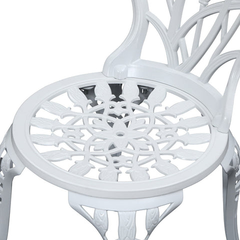Gardeon 3PC Outdoor Setting Bistro Set Chairs Table Cast Aluminum Patio Furniture Tulip White Chez Guru