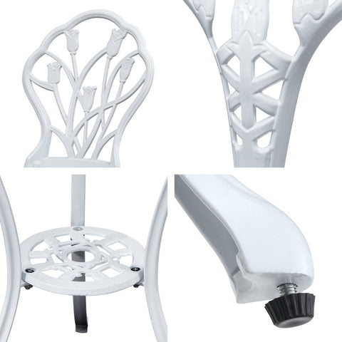 Gardeon 3PC Outdoor Setting Bistro Set Chairs Table Cast Aluminum Patio Furniture Tulip White Chez Guru
