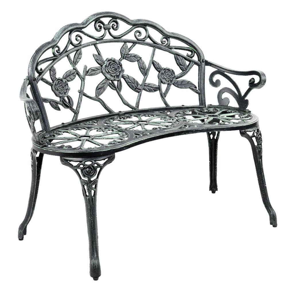 Gardeon Outdoor Garden Bench Seat 100cm Cast Aluminium Patio Chair Vintage Green Chez Guru