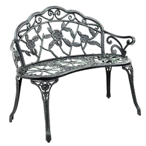 Gardeon Outdoor Garden Bench Seat 100cm Cast Aluminium Patio Chair Vintage Green Chez Guru
