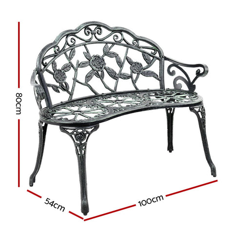 Gardeon Outdoor Garden Bench Seat 100cm Cast Aluminium Patio Chair Vintage Green Chez Guru