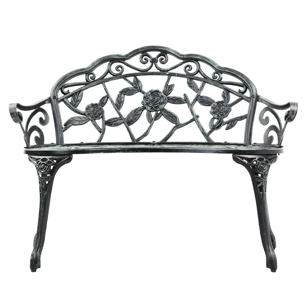 Gardeon Outdoor Garden Bench Seat 100cm Cast Aluminium Patio Chair Vintage Green Chez Guru