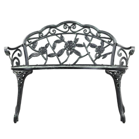 Gardeon Outdoor Garden Bench Seat 100cm Cast Aluminium Patio Chair Vintage Green Chez Guru
