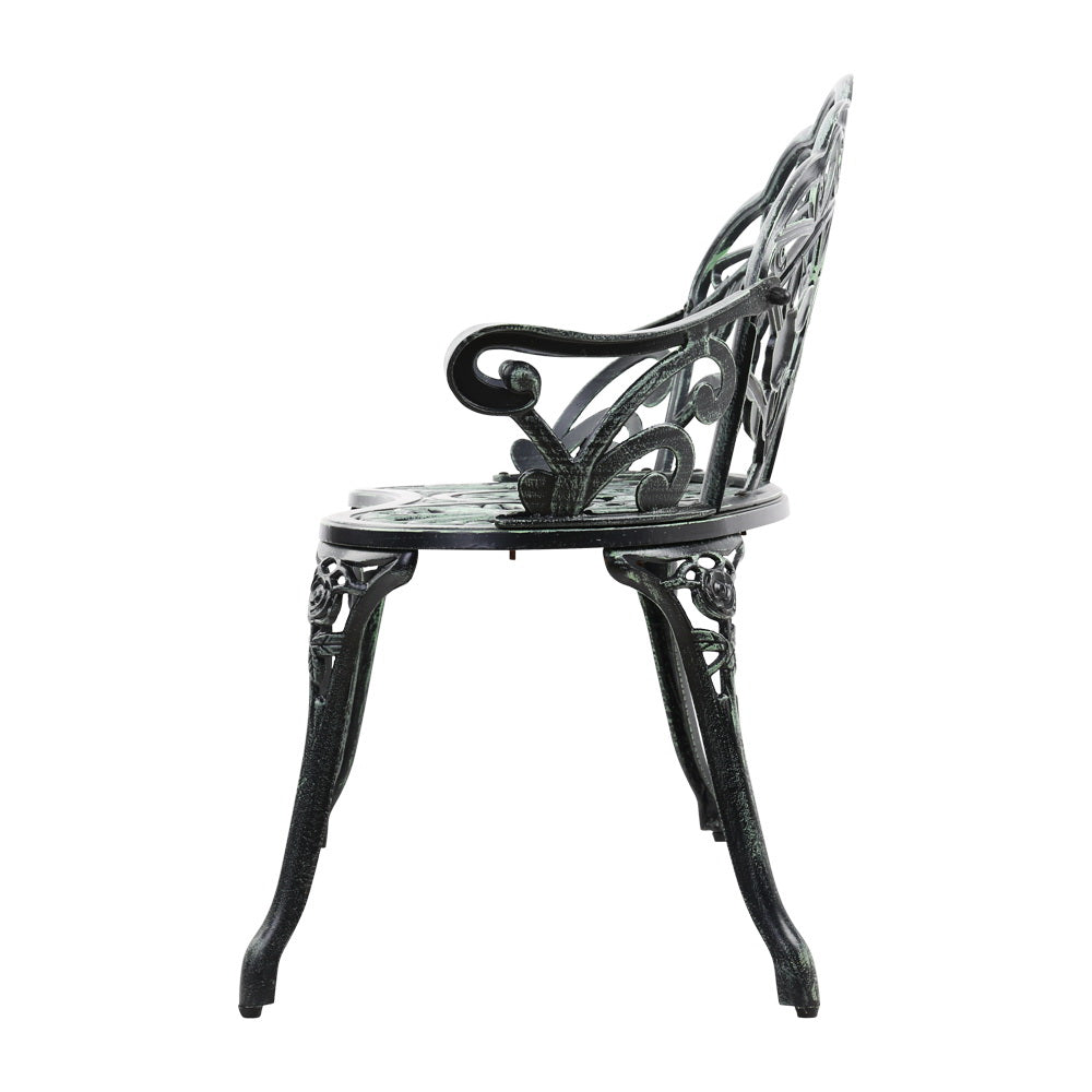 Gardeon Outdoor Garden Bench Seat 100cm Cast Aluminium Patio Chair Vintage Green Chez Guru