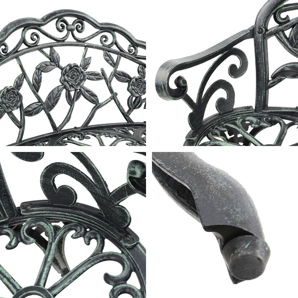 Gardeon Outdoor Garden Bench Seat 100cm Cast Aluminium Patio Chair Vintage Green Chez Guru
