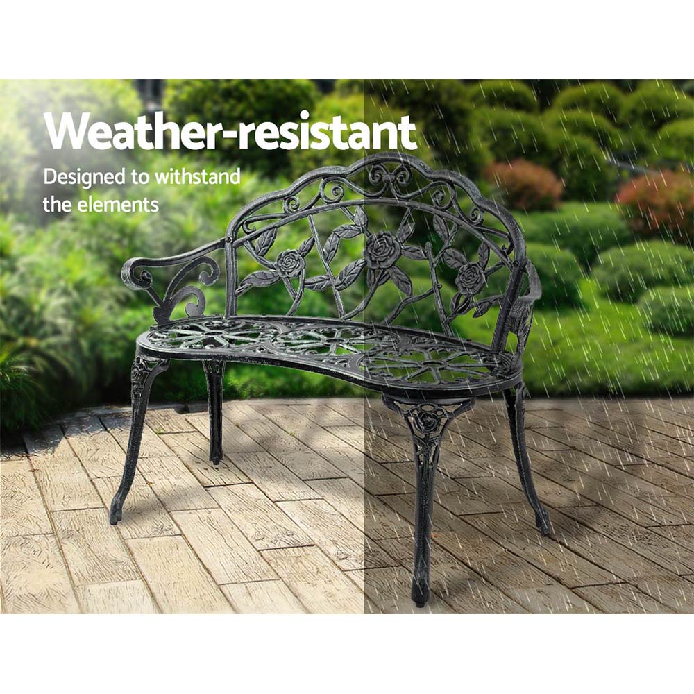 Gardeon Outdoor Garden Bench Seat 100cm Cast Aluminium Patio Chair Vintage Green Chez Guru