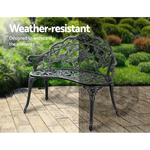 Gardeon Outdoor Garden Bench Seat 100cm Cast Aluminium Patio Chair Vintage Green Chez Guru