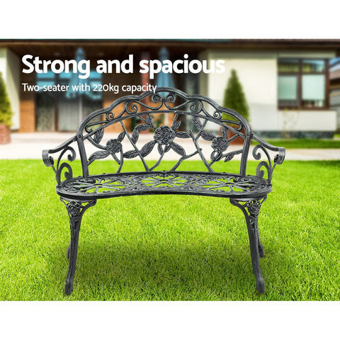Gardeon Outdoor Garden Bench Seat 100cm Cast Aluminium Patio Chair Vintage Green Chez Guru