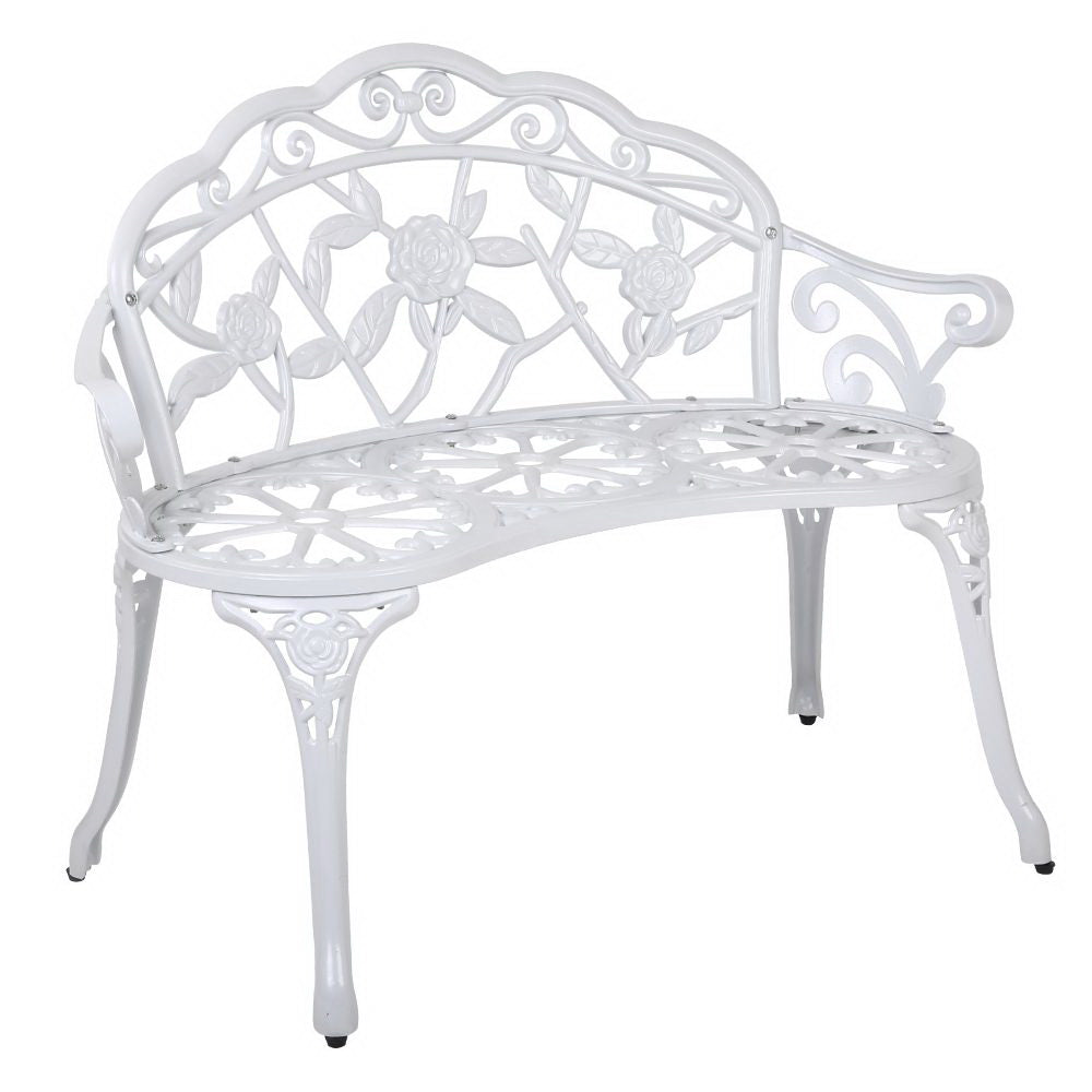 Gardeon Outdoor Garden Bench Seat 100cm Cast Aluminium Outdoor Patio Chair Vintage White Chez Guru