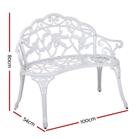 Gardeon Outdoor Garden Bench Seat 100cm Cast Aluminium Outdoor Patio Chair Vintage White Chez Guru