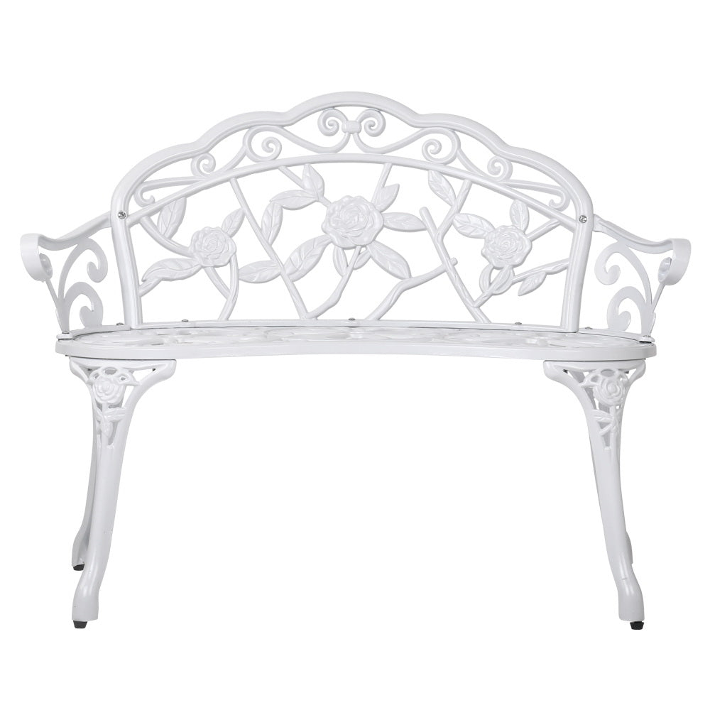 Gardeon Outdoor Garden Bench Seat 100cm Cast Aluminium Outdoor Patio Chair Vintage White Chez Guru