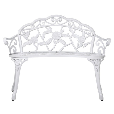 Gardeon Outdoor Garden Bench Seat 100cm Cast Aluminium Outdoor Patio Chair Vintage White Chez Guru