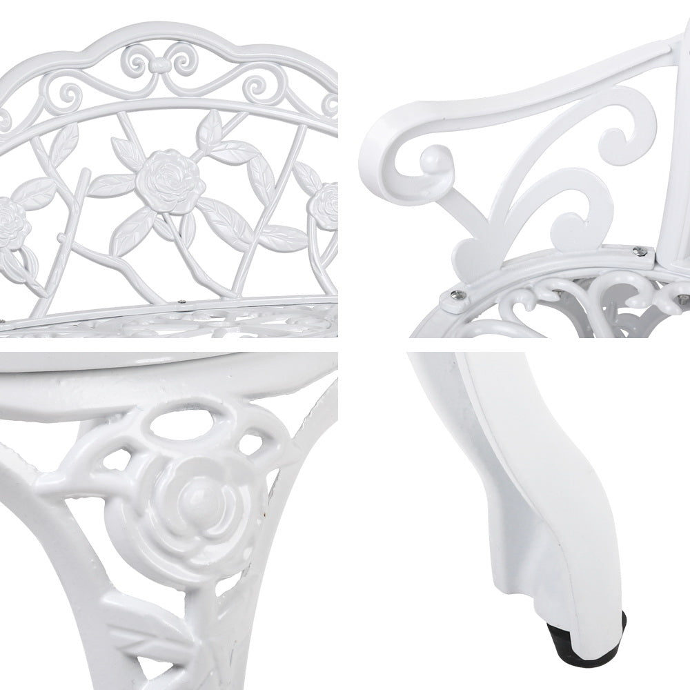 Gardeon Outdoor Garden Bench Seat 100cm Cast Aluminium Outdoor Patio Chair Vintage White Chez Guru