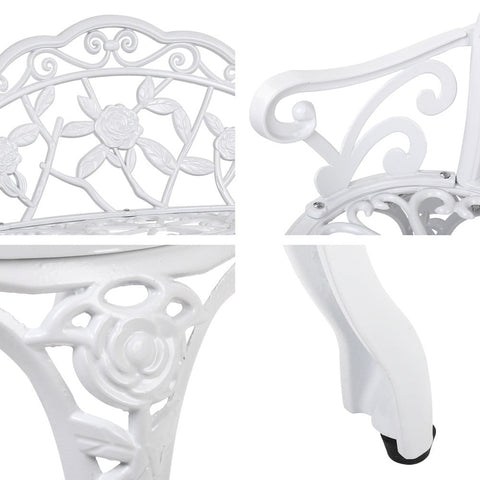 Gardeon Outdoor Garden Bench Seat 100cm Cast Aluminium Outdoor Patio Chair Vintage White Chez Guru