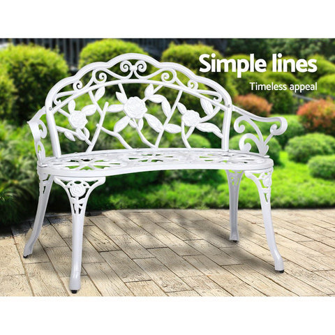 Gardeon Outdoor Garden Bench Seat 100cm Cast Aluminium Outdoor Patio Chair Vintage White Chez Guru