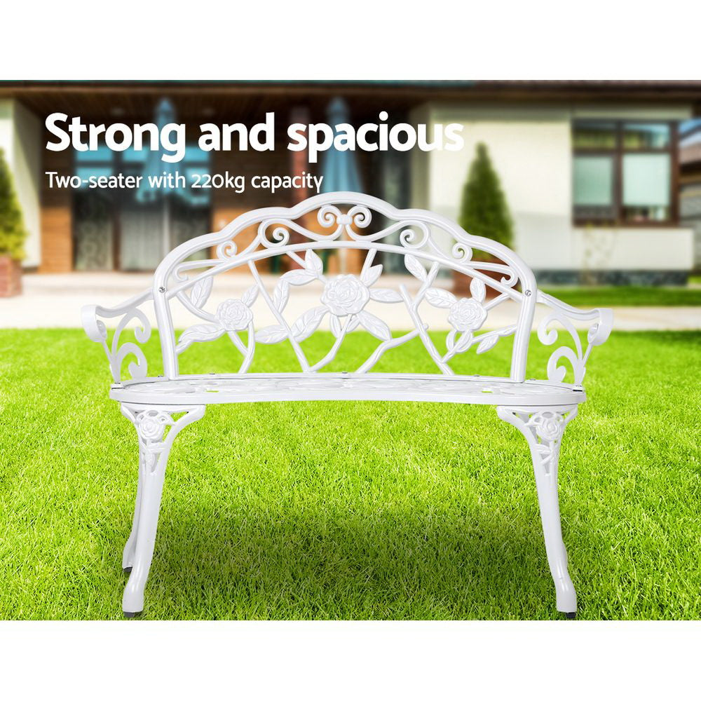 Gardeon Outdoor Garden Bench Seat 100cm Cast Aluminium Outdoor Patio Chair Vintage White Chez Guru