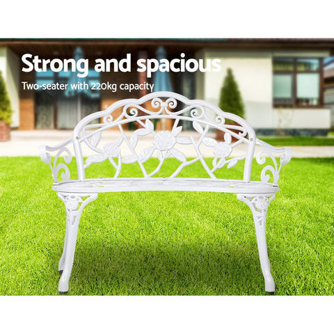 Gardeon Outdoor Garden Bench Seat 100cm Cast Aluminium Outdoor Patio Chair Vintage White Chez Guru