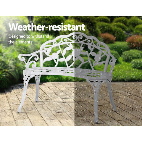 Gardeon Outdoor Garden Bench Seat 100cm Cast Aluminium Outdoor Patio Chair Vintage White Chez Guru