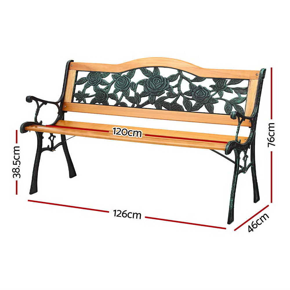 Gardeon Outdoor Garden Bench Seat 126cm Wooden Cast Iron 3 Seater Patio Furniture Chez Guru