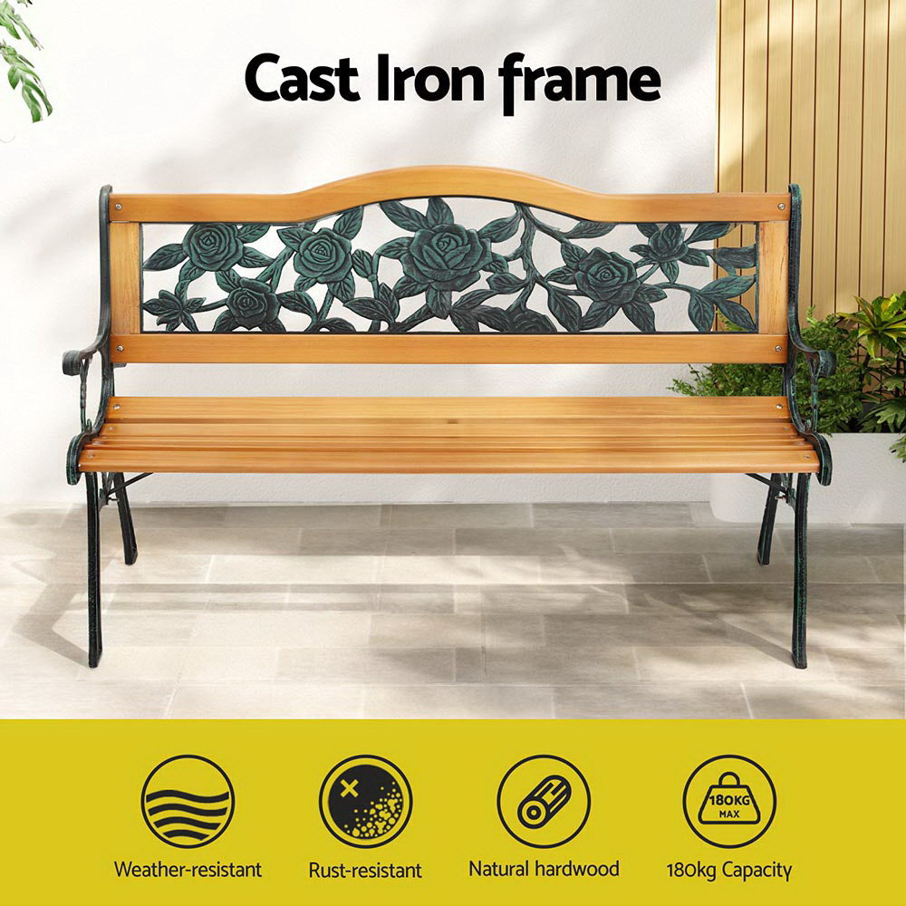 Gardeon Outdoor Garden Bench Seat 126cm Wooden Cast Iron 3 Seater Patio Furniture Chez Guru
