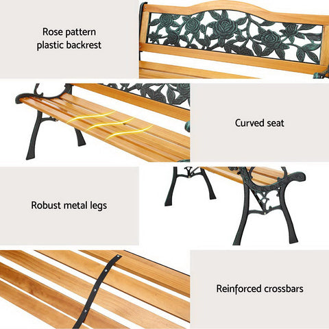 Gardeon Outdoor Garden Bench Seat 126cm Wooden Cast Iron 3 Seater Patio Furniture Chez Guru
