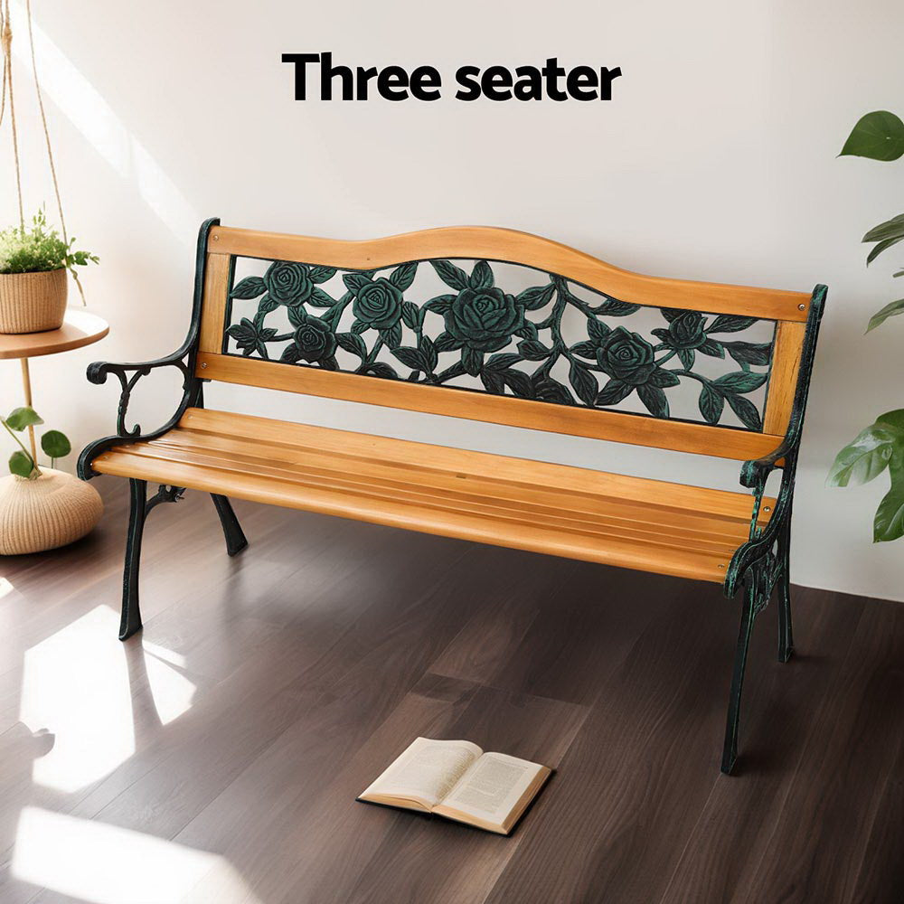 Gardeon Outdoor Garden Bench Seat 126cm Wooden Cast Iron 3 Seater Patio Furniture Chez Guru