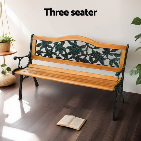Gardeon Outdoor Garden Bench Seat 126cm Wooden Cast Iron 3 Seater Patio Furniture Chez Guru