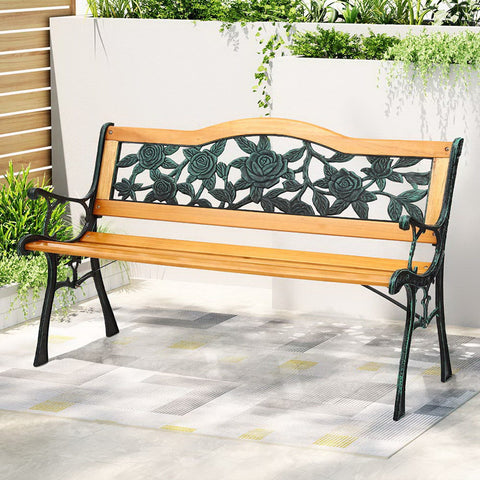 Gardeon Outdoor Garden Bench Seat 126cm Wooden Cast Iron 3 Seater Patio Furniture Chez Guru