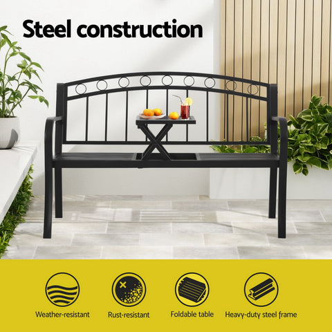 Gardeon Outdoor Garden Bench Seat Loveseat Steel Foldable Table Patio Furniture Black Chez Guru