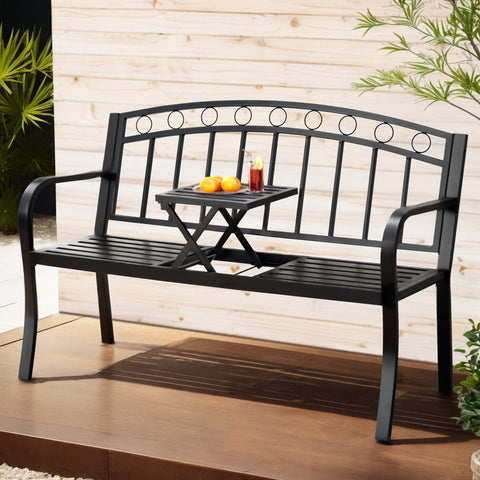 Gardeon Outdoor Garden Bench Seat Loveseat Steel Foldable Table Patio Furniture Black Chez Guru