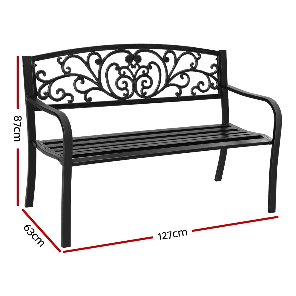 Gardeon Outdoor Garden Bench Seat Steel Outdoor Furniture 3 Seater Park Black Chez Guru