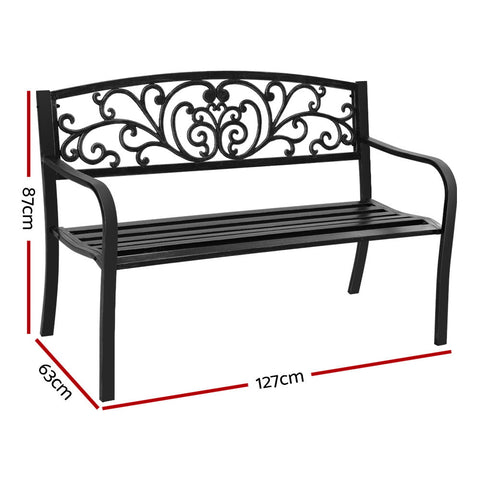 Gardeon Outdoor Garden Bench Seat Steel Outdoor Furniture 3 Seater Park Black Chez Guru
