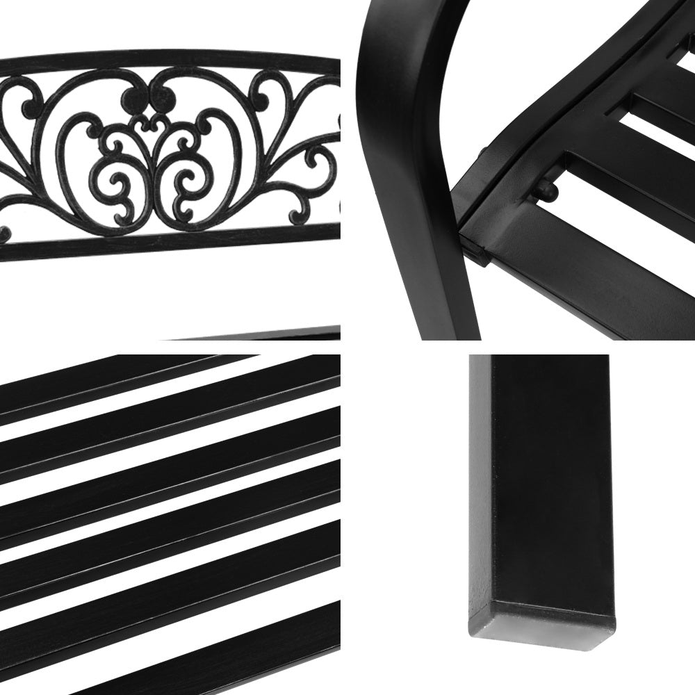 Gardeon Outdoor Garden Bench Seat Steel Outdoor Furniture 3 Seater Park Black Chez Guru