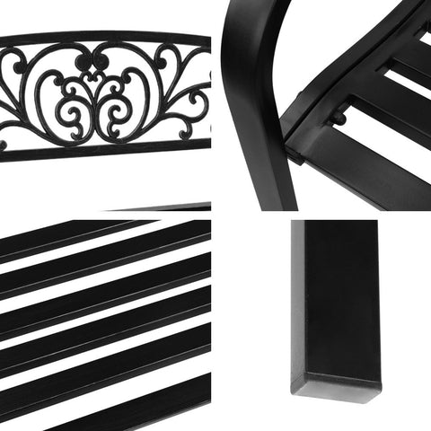 Gardeon Outdoor Garden Bench Seat Steel Outdoor Furniture 3 Seater Park Black Chez Guru