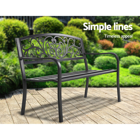 Gardeon Outdoor Garden Bench Seat Steel Outdoor Furniture 3 Seater Park Black Chez Guru