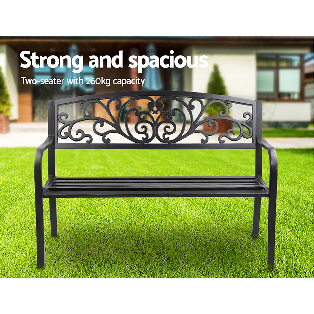 Gardeon Outdoor Garden Bench Seat Steel Outdoor Furniture 3 Seater Park Black Chez Guru