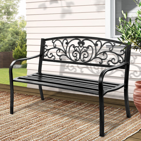 Gardeon Outdoor Garden Bench Seat Steel Outdoor Furniture 3 Seater Park Black Chez Guru