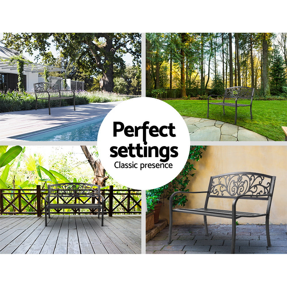 Gardeon Outdoor Garden Bench Seat Steel Outdoor Furniture 3 Seater Park Black Chez Guru