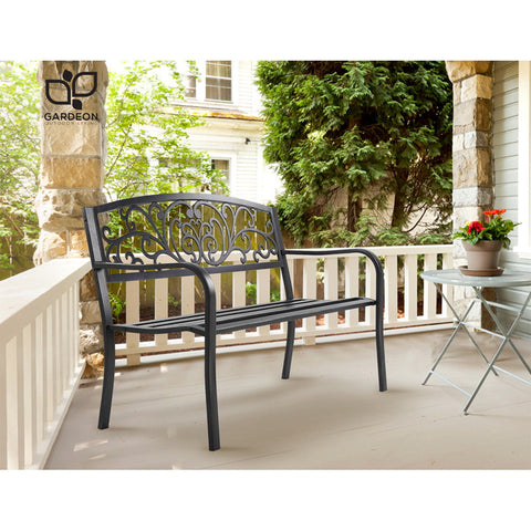 Gardeon Outdoor Garden Bench Seat Steel Outdoor Furniture 3 Seater Park Black Chez Guru