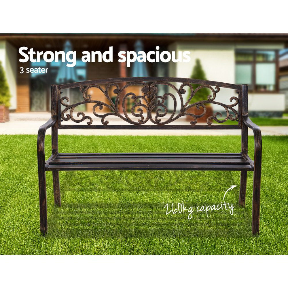 Gardeon Outdoor Garden Bench Seat Steel Outdoor Furniture 3 Seater Park Bronze Chez Guru