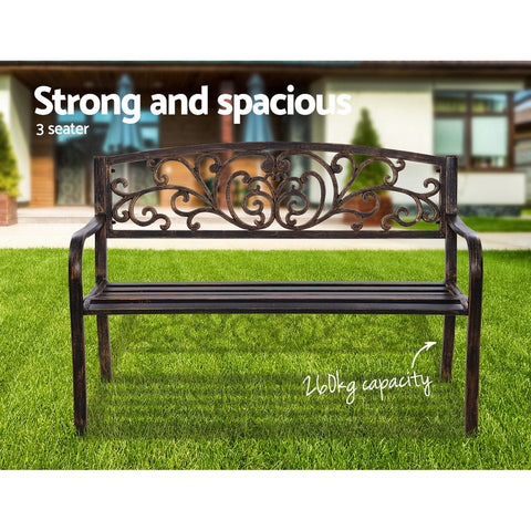 Gardeon Outdoor Garden Bench Seat Steel Outdoor Furniture 3 Seater Park Bronze Chez Guru