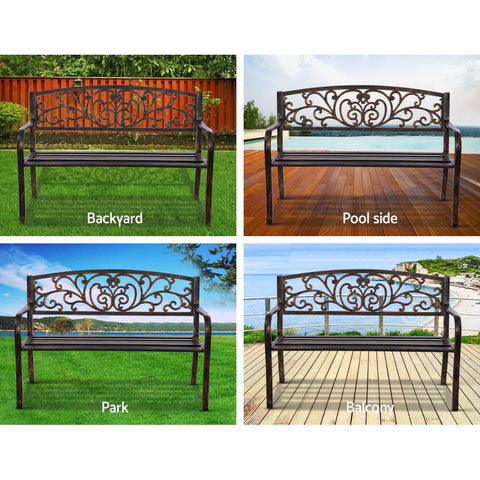 Gardeon Outdoor Garden Bench Seat Steel Outdoor Furniture 3 Seater Park Bronze Chez Guru
