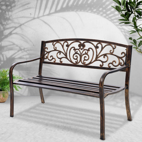 Gardeon Outdoor Garden Bench Seat Steel Outdoor Furniture 3 Seater Park Bronze Chez Guru