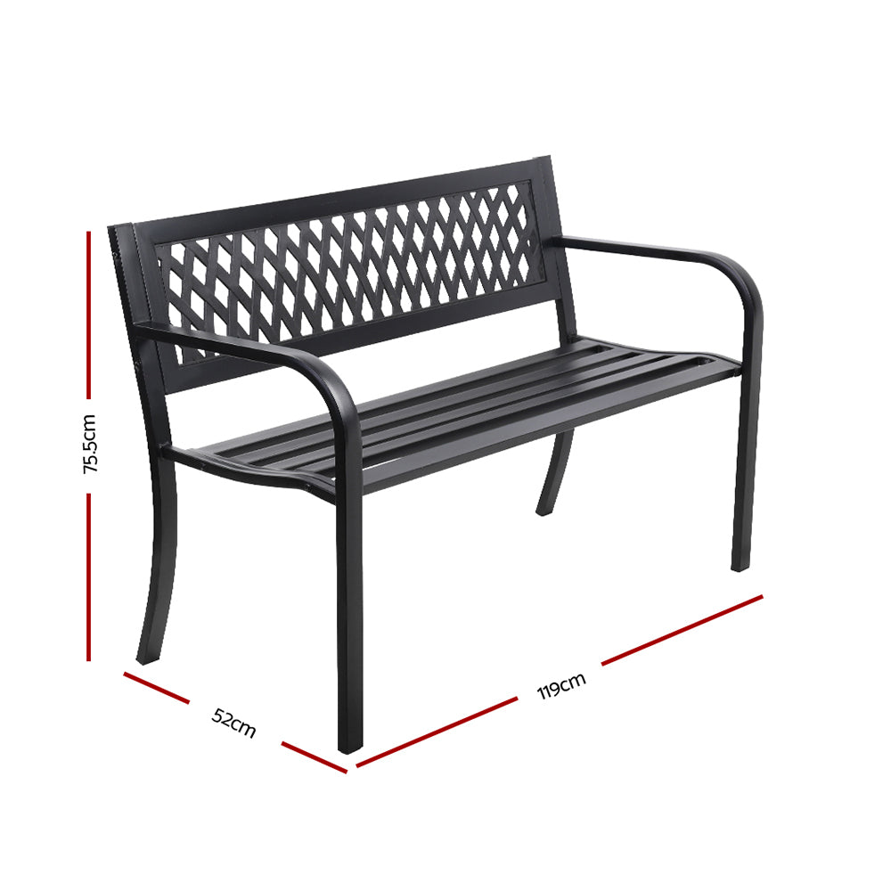 Gardeon Outdoor Garden Bench Seat Steel Outdoor Furniture 2 Seater Park Black Chez Guru